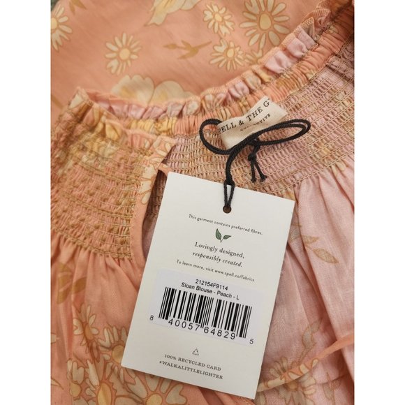 Spell & The Gypsy Collective NWT Sloan Peach Floral Blouse Top Large - Picture 7 of 7